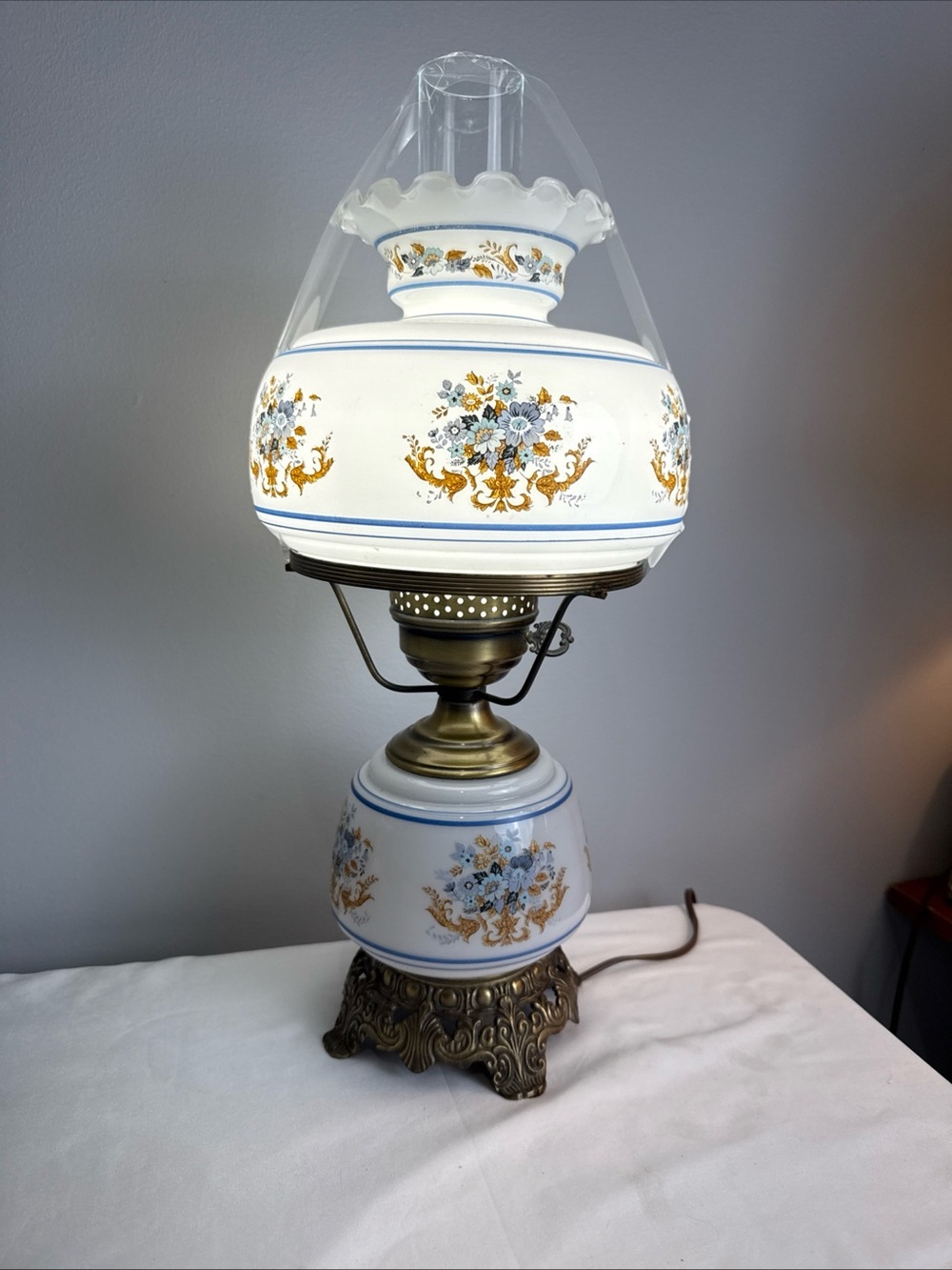 VTG “Gone With The Wind” Style Hurricane Lamp Electrified 20” Tall Cottage Core